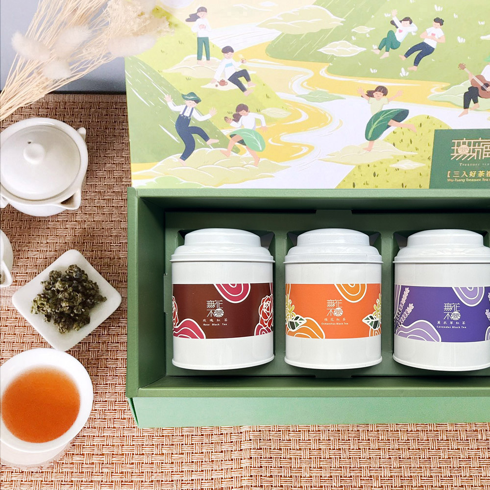 【無花不茶】花入紅茶【桂花紅茶+玫瑰紅茶+薰衣草紅茶】三入大罐裝綜合茶包禮 大禮盒✿90F019